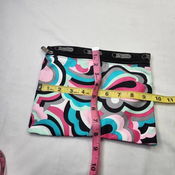 Lesportsac Cosmetic Pouch Bag Zipper Closure Blue Pink Floral Patern Makeup - Picture 3 of 3